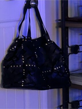Women's Black Studded Tote Bag - Fashionable Everyday Carry